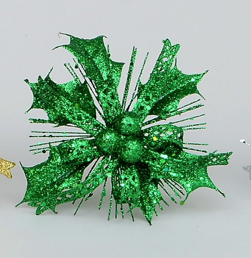 Glitter Holly/Bow Pick Emerald