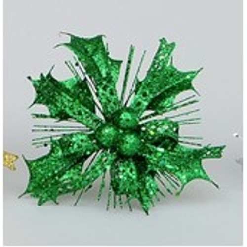 Glitter Holly/Bow Pick Emerald