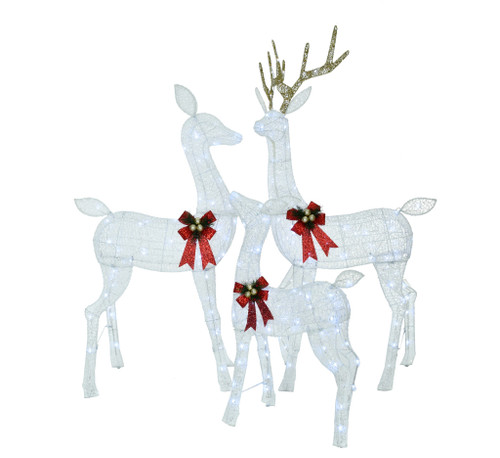 Set of 3 Light up Reindeers White H150cm,120cm,87cm