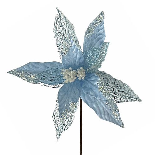 Poinsettia Stem Pale Blue with white centre D26cm