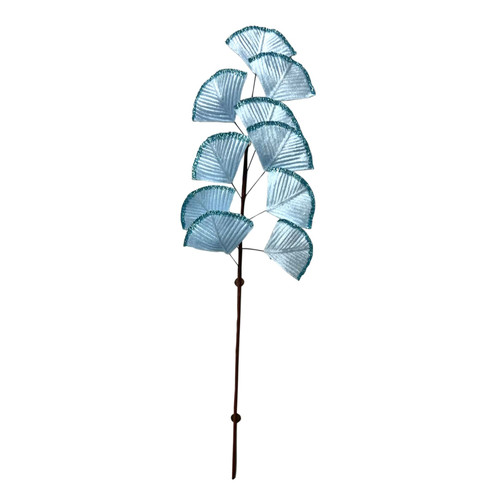 Fan Leaf Stem with Glitter Blue 62cm