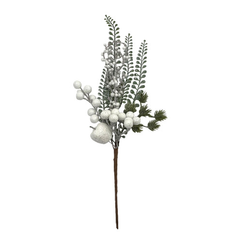 Apple and Berry Stem white with glitter 38cm