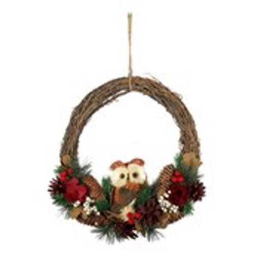 Half Wreath with Owl, Red Flowers and berries 36x31x9cm