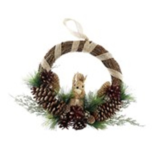 Half Wreath  - Cones / Squirrel - Naturall Ribbon Hanger - 36cm