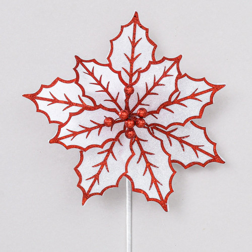 56cm Glitter Poinsettia Red/White