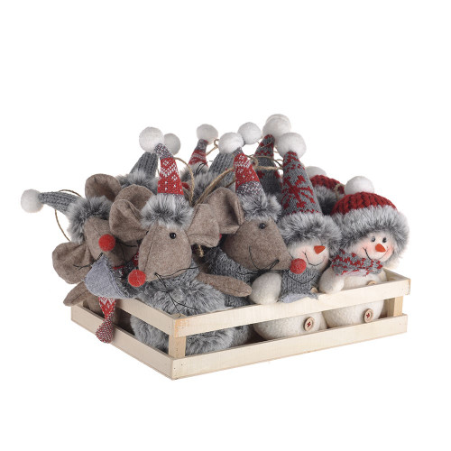 Hanging Dec Mouse & Snowman In A Tray 10x12x52Cm