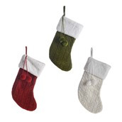 Stocking Wool Red Green Cream 3Ast 44Cm