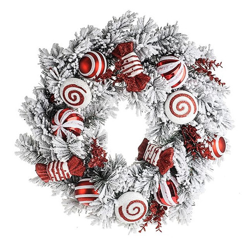 Candy Cane Snow Wreath 61Cm