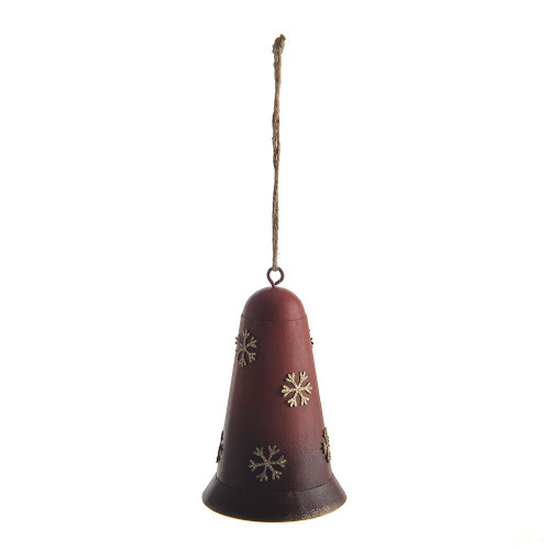 Metal Hanging Bell Red With Snowflakes 13.5Cm