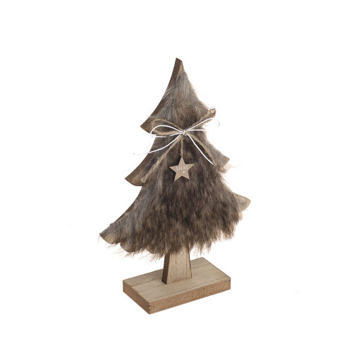 Wooden Tree Ornament with Fur Small