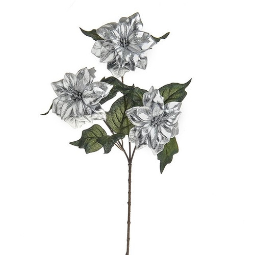 Rich Silver Poinsettia Spray 53Cm