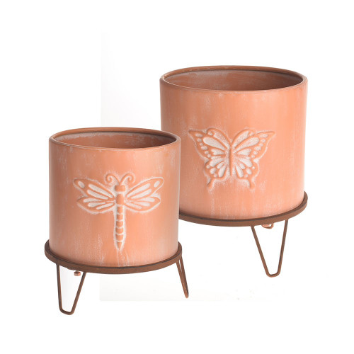 Terracotta Style Planters On Legs Butterfly & Dragonfly S2