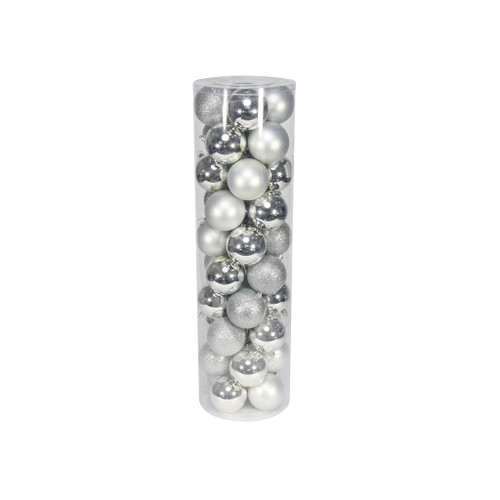 Silver 8cm Plastic Ball in box (matt,shiny,glitter) x 48
