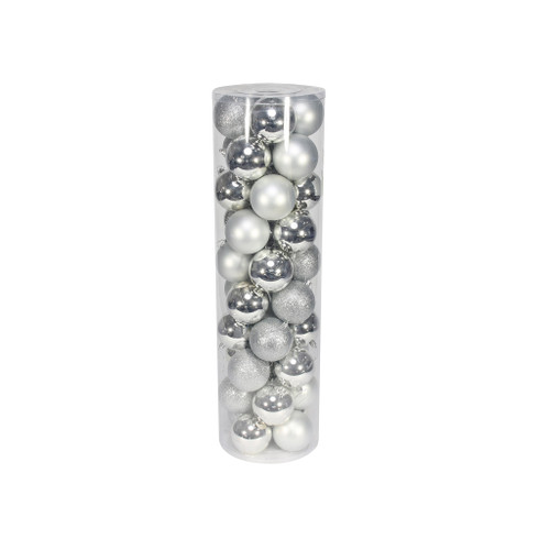 Silver 8cm Plastic Ball in tube (matt,shiny,glitter) x 48