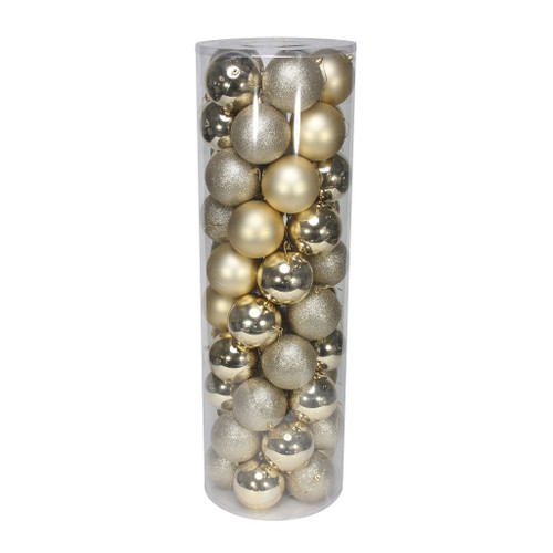 Champagne  10cm Plastic Ball in tube (matt,shiny,glitter) x 48