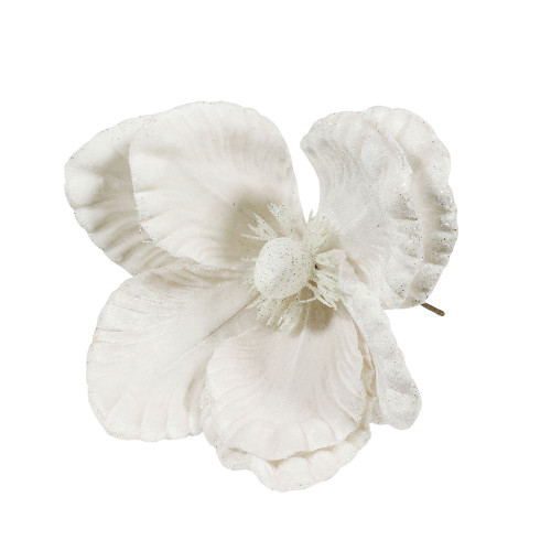 Velvet Magnolia with Glitter edge 20cm White