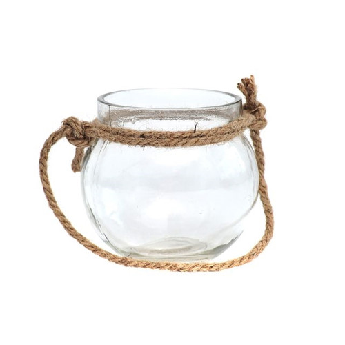 Tealight Cylinder Glass W Rope
