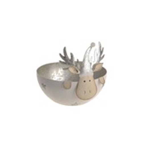 Metal Bowl Silver Reindeer 11Cm