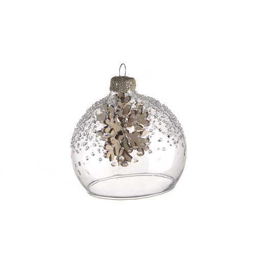 Clear Glass Bauble With Snowflake Inside 8Cm
