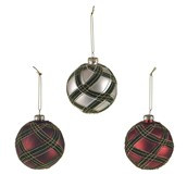 Bauble Tartan Glass 3Ast