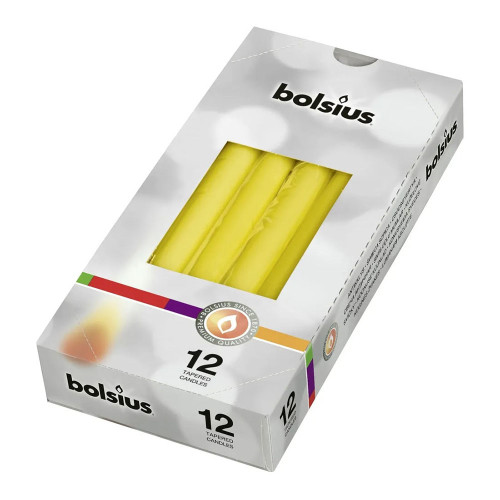 Bolsius Tapered Candle  (245/24mm), Individually wrapped in cello box12 - Yellow