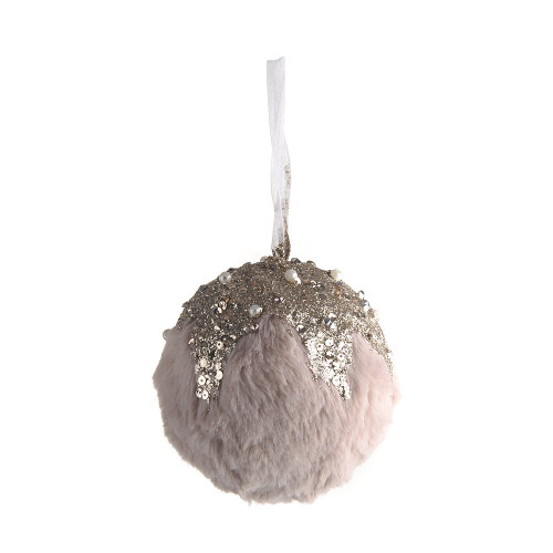 Hanging Fur Bauble with Glitter Pink 11Cm