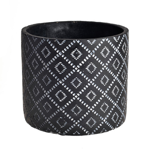 Black & White Cement Round Pot Rhombus Pattern