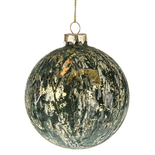 Bauble Glass Green And Gold 10Cm