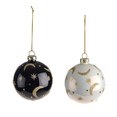 Bauble Moon & Star Design Glass 2Ast