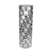 Silver 10cm Plastic Ball in tube (matt,shiny,glitter) x 48