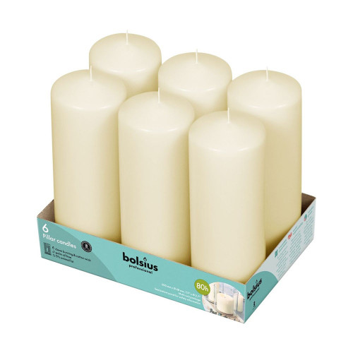 Bolsius Professional Pillar Candles 200/68 mm Tray 6 - Ivory  Bolsius Professional Pillar Candles 200/68 mm Tray 6 - Ivory