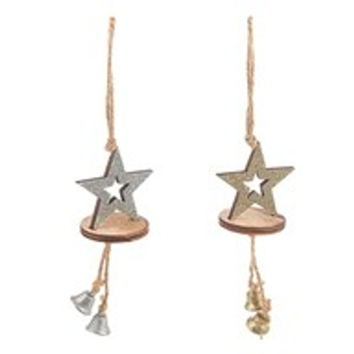 Wooden Glitter Star Hanger 2 Assoted 23Cm