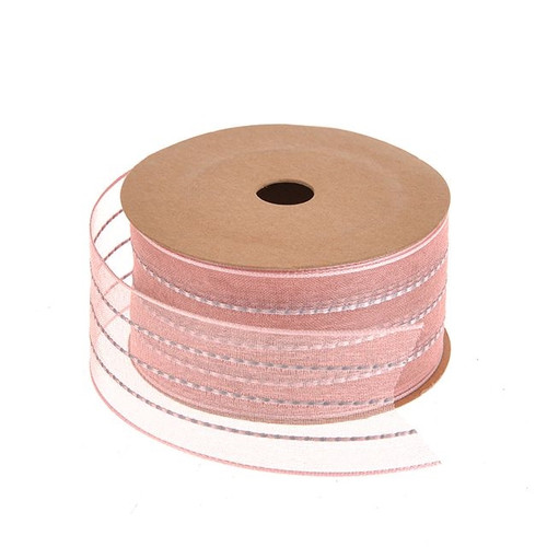 Ribbon Organza Stripe With Woven Edge Pink 4Cmx10m
