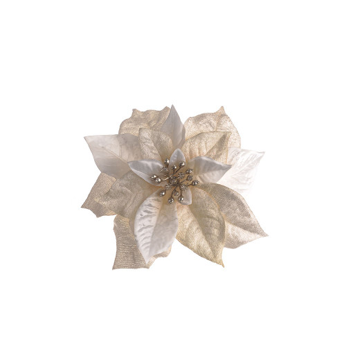 Poinsettia With Clip Cream 17Cm