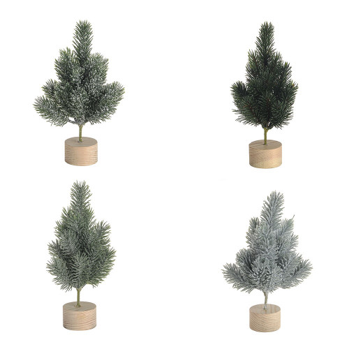 Christmas Mini Plant On Wooden Base 4Ast 22Cm