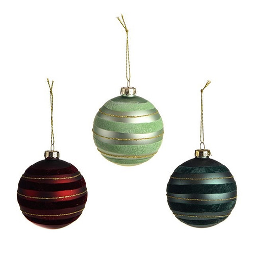 Bauble Stripes Glitter Glass 3Ast