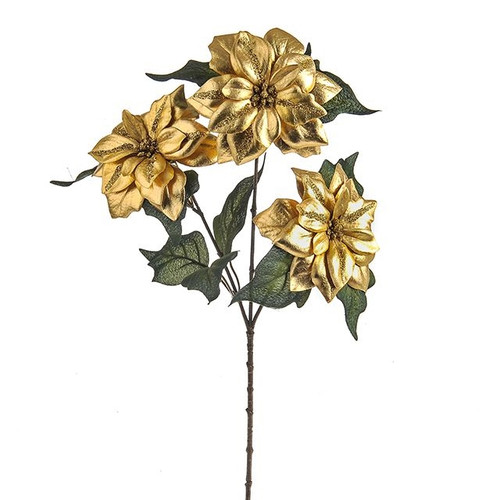 Rich Gold Poinsettia Spray 53Cm