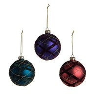 Bauble Glass Tartan Glitter 3Ast