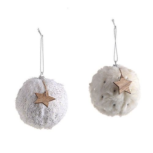 Bauble Fluffy White 2 Assorted Crf