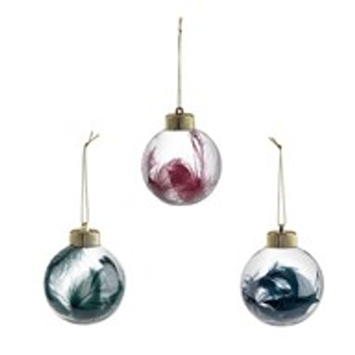 Bauble With Feathers 3 Asst Hqn Bauble With Feathers 3 Asst Hqn