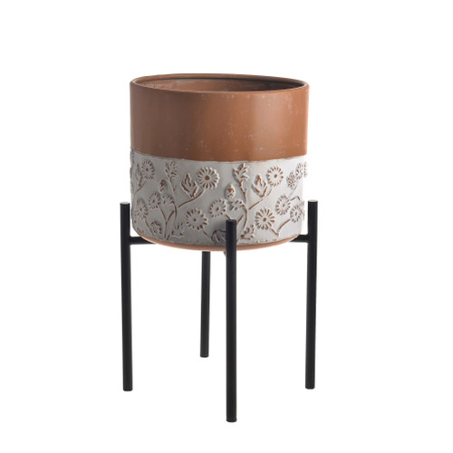Terracotta Style Planter on Legs Flower Design Large