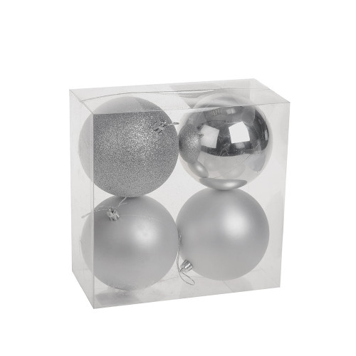 Silver Shatterproof Baubles (10cm) (4 pieces)
