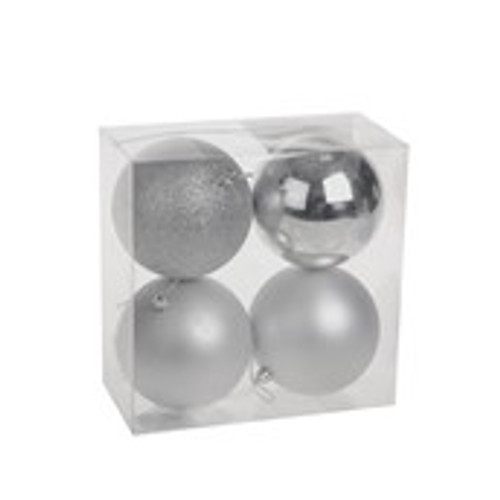 Silver Shatterproof Baubles (10cm) (4 pieces) Silver Shatterproof Baubles (10cm) (4 pieces)