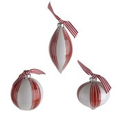 Red & White Glass Bauble/Double Point/Onion 8x12x6x8Cm