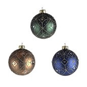 Glass Bauble Teal Blue & Gold 3Ast 8Cm