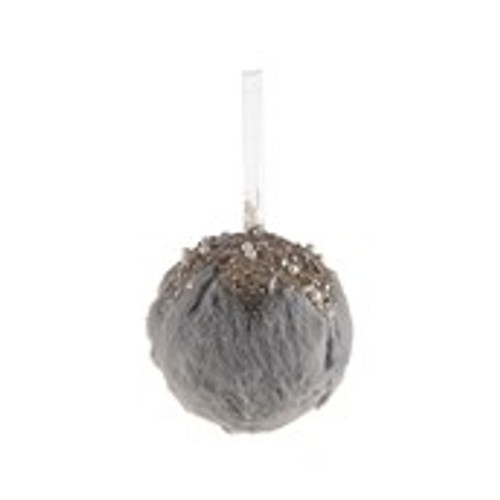 Hanging Fur Bauble with Glitter Grey 11Cm Hanging Fur Bauble with Glitter Grey 11Cm