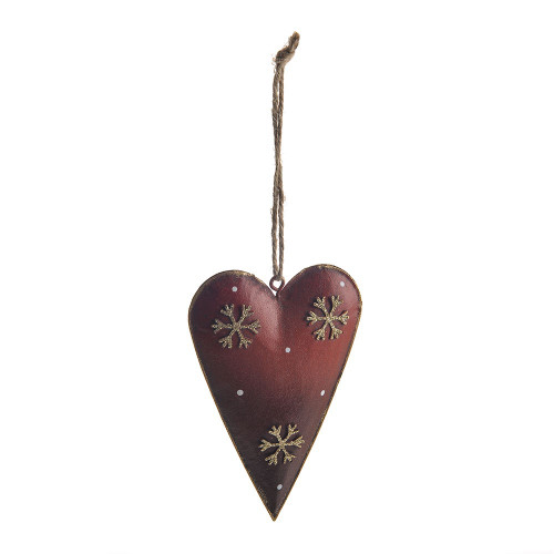 Metal Hanging Heart Red With Snowflakes 11Cm