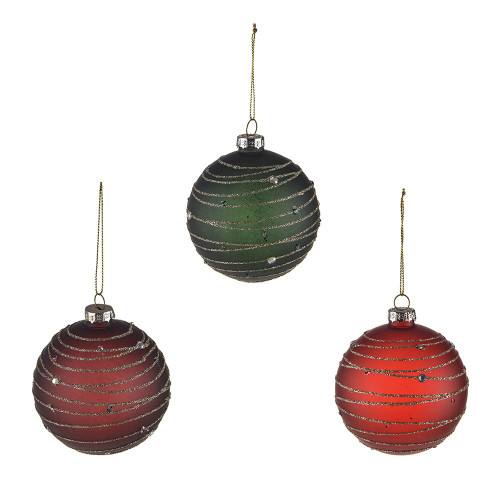 Bauble Frosted Glitter Glass 3Ast