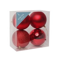 Red 12cm Shatterproof Baubles x 4