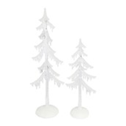 Set of 2 White Cristmas tree with lighting 46cm/34cm